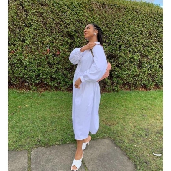 NWT H&M White poplin 100% cotton oversized dress with statement sleeves Size M - Picture 3 of 9